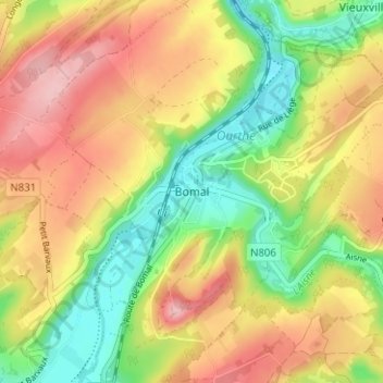 Carte topographique Bomal, altitude, relief