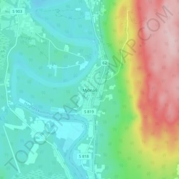 Carte topographique Mjönäs, altitude, relief
