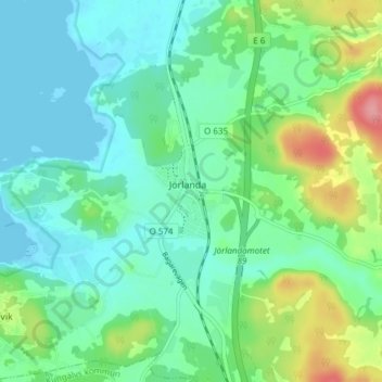 Carte topographique Jörlanda, altitude, relief