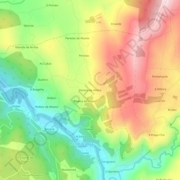 Carte topographique Pereira de Arriba, altitude, relief