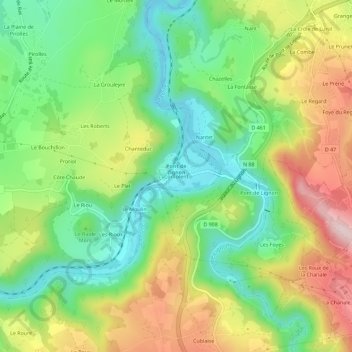 Carte topographique Confolent, altitude, relief