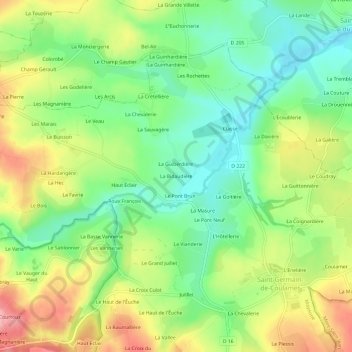 Carte topographique La Bidaudière, altitude, relief