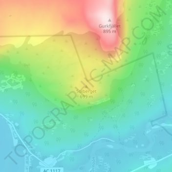 Carte topographique Solberget, altitude, relief
