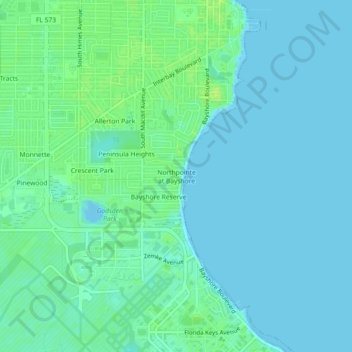 Carte topographique Northpointe at Bayshore, altitude, relief
