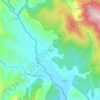 Carte topographique O Castro, altitude, relief