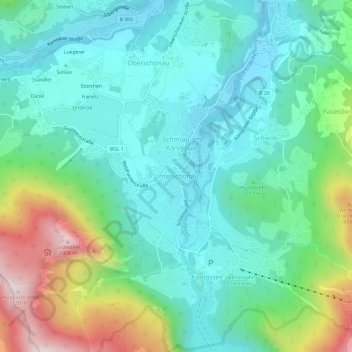 Carte topographique Unterschönau, altitude, relief