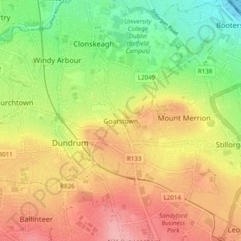 Carte topographique Goatstown, altitude, relief