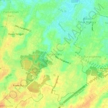 Carte topographique Sumurbatu, altitude, relief