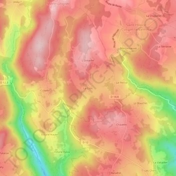Carte topographique Le Cros, altitude, relief