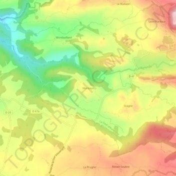 Carte topographique Montaux, altitude, relief