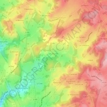 Carte topographique Les Clauzets, altitude, relief