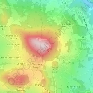 Carte topographique Suc d'Eyme, altitude, relief