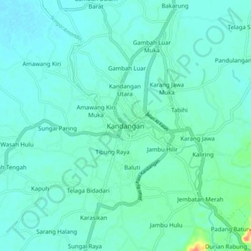 Carte topographique Kandangan, altitude, relief