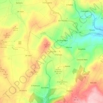 Carte topographique O Cornado, altitude, relief