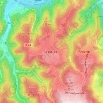 Carte topographique Veserde, altitude, relief