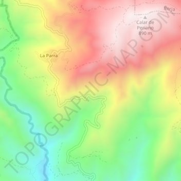 Carte topographique Cueva de la Curva, altitude, relief