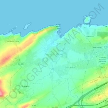 Carte topographique Soto de la Marina, altitude, relief