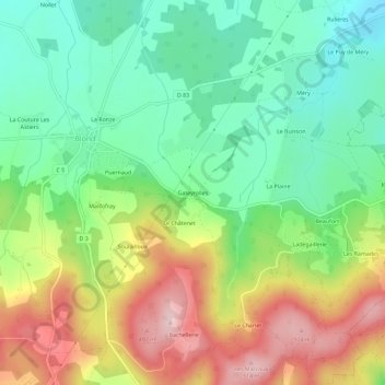 Carte topographique Gateyrolles, altitude, relief