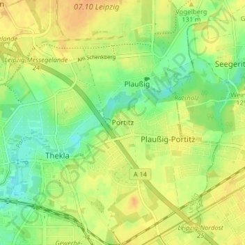 Carte topographique Portitz, altitude, relief