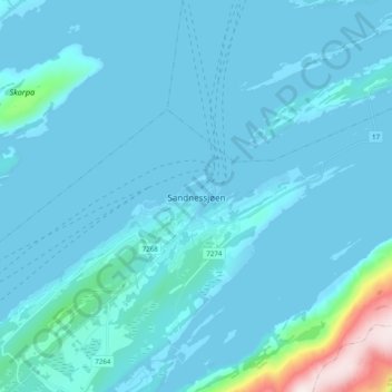 Carte topographique Sandnessjøen, altitude, relief