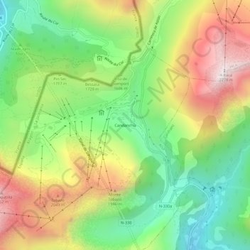 Carte topographique Candanchú, altitude, relief