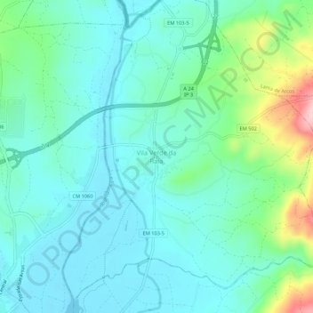Carte topographique Vila Verde da Raia, altitude, relief