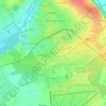 Carte topographique Les Quillettes, altitude, relief