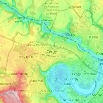 Carte topographique Cergy, altitude, relief