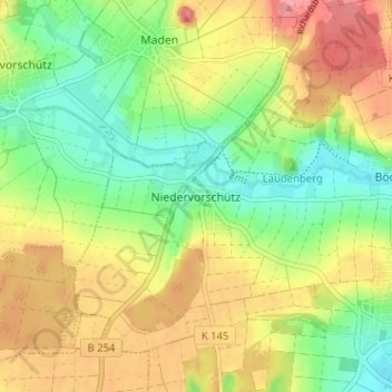 Carte topographique Niedervorschütz, altitude, relief