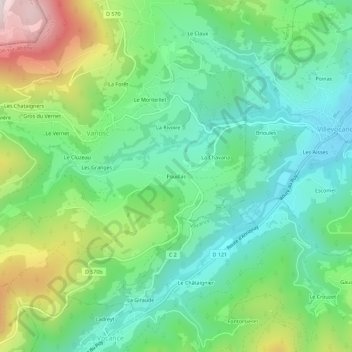 Carte topographique Pouillas, altitude, relief