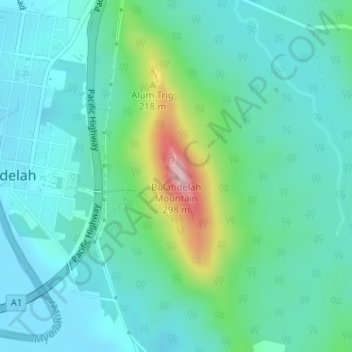 Carte topographique Bulahdelah Mountain, altitude, relief