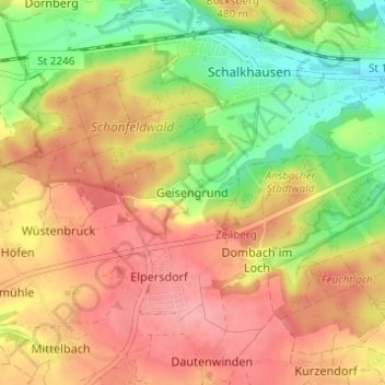 Carte topographique Geisengrund, altitude, relief