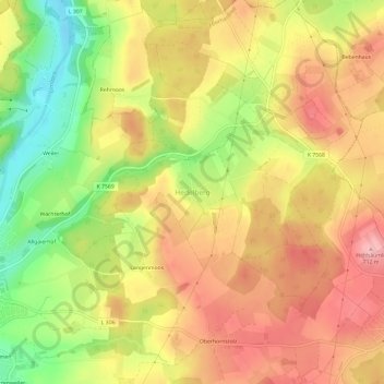 Carte topographique Hedelberg, altitude, relief