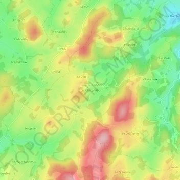 Carte topographique Les Chabannes, altitude, relief