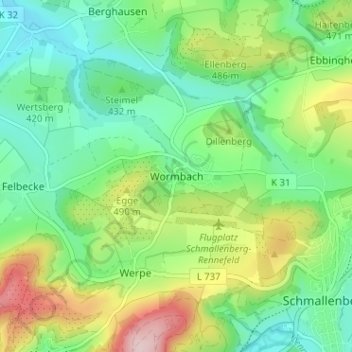 Carte topographique Wormbach, altitude, relief