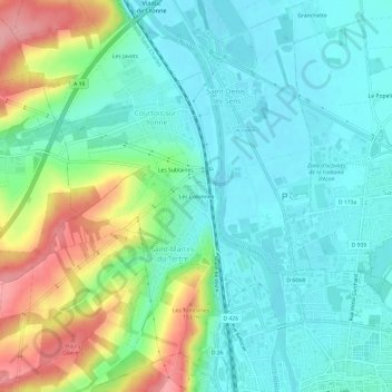 Carte topographique Les Colonnes, altitude, relief
