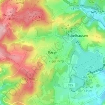 Carte topographique Bosen, altitude, relief
