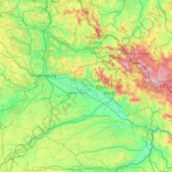Carte topographique Straubing-Bogen, altitude, relief