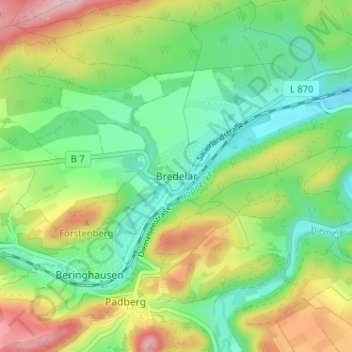 Carte topographique Bredelar, altitude, relief