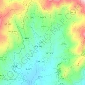 Carte topographique Vilarinho, altitude, relief
