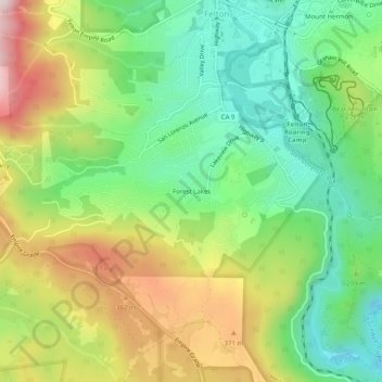 Carte topographique Forest Lakes, altitude, relief