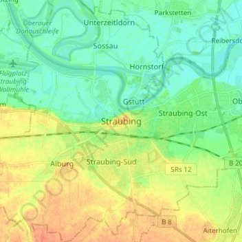 Carte topographique Straubing, altitude, relief