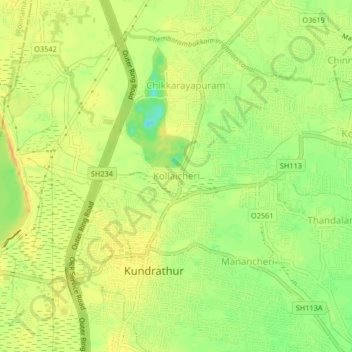 Carte topographique Kollaicheri, altitude, relief