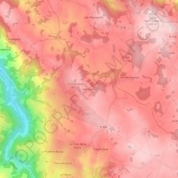 Carte topographique Les Cazals, altitude, relief