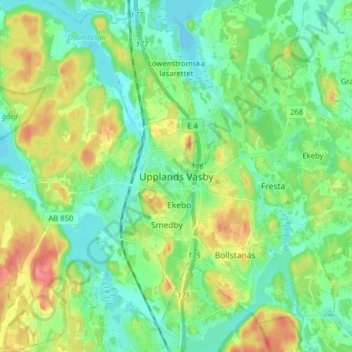Carte topographique Upplands Väsby, altitude, relief