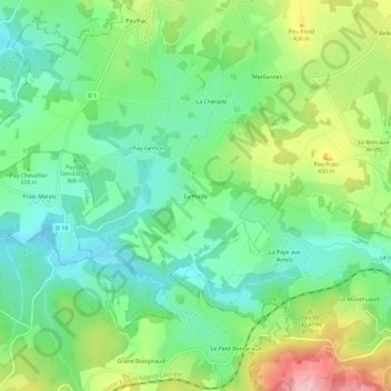 Carte topographique La Prade, altitude, relief