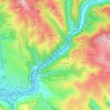 Carte topographique La Montagnette, altitude, relief