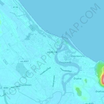 Carte topographique Narathiwat, altitude, relief