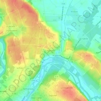 Carte topographique Bagnolet, altitude, relief