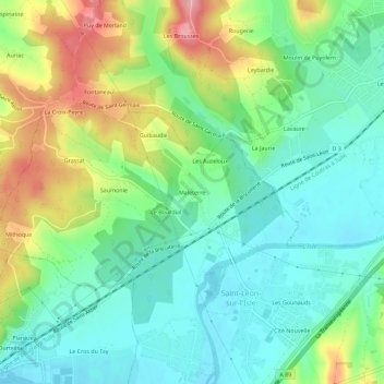 Carte topographique Maleterre, altitude, relief